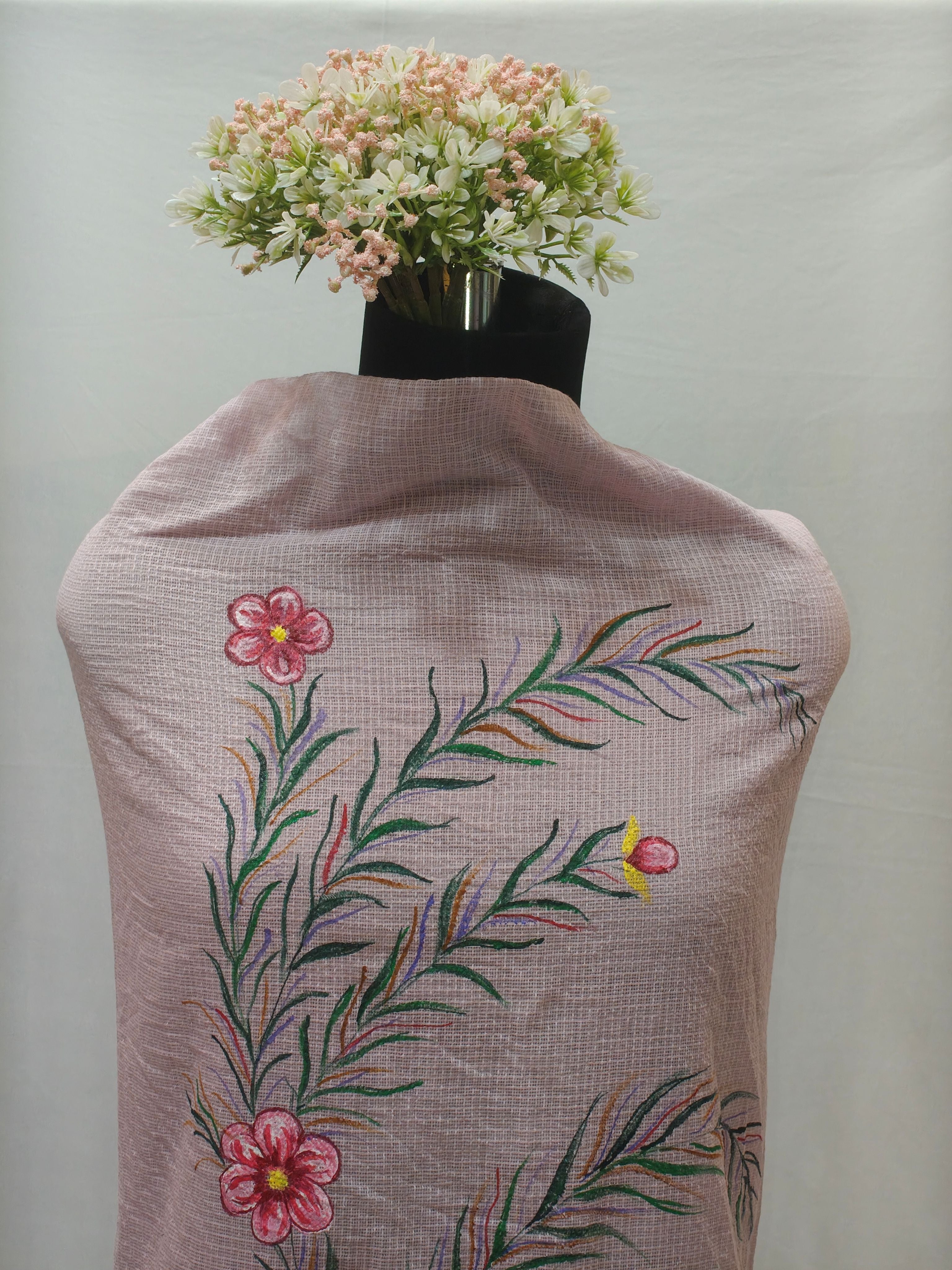 Hand-painted Fabric Art - Unstitched Kota Cotton Suit Set with Lower - Pastel Mauve